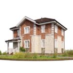 Проект дома «Р-157» из СИП-панелей, 157 м² — двухэтажный дом с кирпичным фасадом и крыльцом | HotWell.KZ
