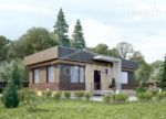 Проект дома «Г-83ББ» из СИП-панелей, 83 м² — одноэтажный дом с плоской крышей и бежевой отделкой под дерево | HotWell.KZ