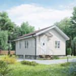 Проект дома «Л-45» из СИП-панелей, 45 м² — одноэтажный дом со светлым сайдингом и кованым козырьком | HotWell.KZ