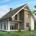 Проект дома «Ю-168» из СИП-панелей, 168 м² — дом с мансардой, бежево-серой штукатуркой, балконом и террасой | HotWell.KZ