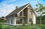Проект дома «Ю-168» из СИП-панелей, 168 м² — дом с мансардой, бежево-серой штукатуркой, балконом и террасой | HotWell.KZ