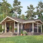Проект дома «Б-90ББ» из СИП-панелей, 90 м² — одноэтажный дом с большой террасой и каменным барбекю | HotWell.KZ