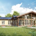 Проект дома «Р-190ББ» из СИП-панелей, 190 м² — одноэтажный дом с панорамными окнами и каменной отделкой | HotWell.KZ