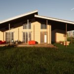 Проект дома «К-229ББ» из СИП-панелей, 229 м² — одноэтажный деревянный дом с большой террасой | HotWell.KZ