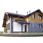 Проект дома «Г-182» из СИП-панелей, 182 м² — дом с мансардой, каменной и деревянной отделкой | HotWell.KZ