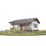 Проект дома «В-75» из СИП-панелей, 75 м² — одноэтажный дом со светлым фасадом и деревянной террасой | HotWell.KZ