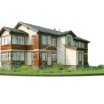 Проект дома «П-434» из СИП-панелей, 434 м² — двухэтажный дом со штукатуркой и деревянными вставками | HotWell.KZ