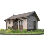Проект дома «М-48» из СИП-панелей, 48 м² — одноэтажный дом с деревянной обшивкой и крыльцом | HotWell.KZ