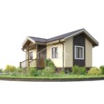 Проект дома «Н-41» из СИП-панелей, 41 м² — одноэтажный дом с бежевой штукатуркой и террасой | HotWell.KZ
