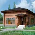 Проект дома «М-75» из СИП-панелей, 75 м² — одноэтажный деревянный дом с крыльцом и вальмовой крышей | HotWell.KZ