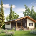 Проект дома «П-94ББ» из СИП-панелей, 94 м² — одноэтажный дом со светлой штукатуркой, крытой террасой и каменным цоколем | HotWell.KZ