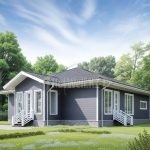 Проект дома «П-181» из СИП-панелей, 181 м² — одноэтажный дом с тёмно-серым сайдингом и белыми оконными рамами | HotWell.KZ