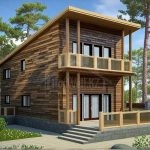 Проект дома «Б-154ББ» из СИП-панелей, 154 м² — двухэтажный дом с деревянным фасадом и балконом, терраса с лестницей | HotWell.KZ