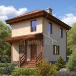 Проект дома «Р-70» из СИП-панелей, 70 м² — двухэтажный дом с бежевой штукатуркой и крыльцом под навесом | HotWell.KZ