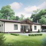 Проект дома «Л-93» из СИП-панелей, 93 м² — одноэтажный дом с белым сайдингом, двускатной крышей и навесом для авто | HotWell.KZ