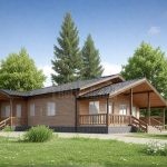 Проект дома «М-189» из СИП-панелей, 189 м² — одноэтажный деревянный дом с крытой террасой и двускатной крышей | HotWell.KZ
