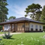Проект дома «П-170» из СИП-панелей, 170 м² — одноэтажный дом со светлой штукатуркой, вальмовой крышей и террасой | HotWell.KZ