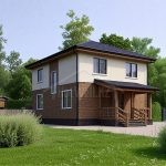Проект дома «А-155ВВ» из СИП-панелей, 155 м² — двухэтажный дом со штукатуркой, деревянной отделкой и крыльцом | HotWell.KZ