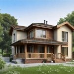 Проект дома «Л-137» из СИП-панелей, 137 м² — двухэтажный дом со штукатуркой, деревом и крытой террасой | HotWell.KZ
