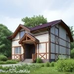 Проект дома «Л-164» из СИП-панелей, 164 м² — дом с мансардой, фахверковым фасадом и деревянным крыльцом под навесом | HotWell.KZ