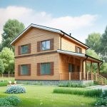 Проект дома «Л-153» из СИП-панелей, 153 м² — двухэтажный дом с деревянным фасадом, ставнями и террасой | HotWell.KZ