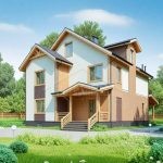 Проект дома «Л-353» из СИП-панелей, 353 м² — двухэтажный дом со штукатуркой, кирпичной отделкой и крыльцом | HotWell.KZ
