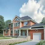 Проект дома «Л-393» из СИП-панелей, 393 м² — двухэтажный дом из красного кирпича с гаражом и крыльцом | HotWell.KZ