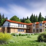 Проект дома «Л-938» из СИП-панелей, 938 м² — двухэтажный дом с деревянной обшивкой и балконом, красная крыша | HotWell.KZ