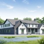Проект дома «М-1306» из СИП-панелей, 1306 м² — двухэтажный дом с белым и тёмным фасадом, многоскатной крышей и террасой | HotWell.KZ