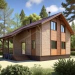 Проект дома «М-152ББ» из СИП-панелей, 152 м² — двухэтажный деревянный дом с коричневой крышей и крытой верандой | HotWell.KZ