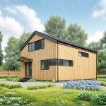 Проект дома «М-161» из СИП-панелей, 161 м² — двухэтажный дом в стиле барнхаус с деревянной обшивкой и крыльцом | HotWell.KZ