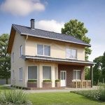 Проект дома «М-157» из СИП-панелей, 157 м² — двухэтажный дом со штукатуркой, кирпичными вставками и террасой | HotWell.KZ