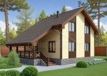 Проект дома «М-171» из СИП-панелей, 171 м² — дом с мансардой, жёлтый сайдинг и крытая терраса на каменном цоколе | HotWell.KZ