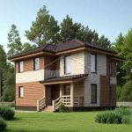 Проект дома «М-182ББ» из СИП-панелей, 182 м² — двухэтажный дом с деревянной отделкой в два тона и крыльцом со ступенями | HotWell.KZ