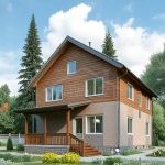 Проект дома «М-192» из СИП-панелей, 192 м² — двухэтажный дом с фасадом из дерева и кирпича, террасой и двускатной крышей | HotWell.KZ