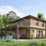 Проект дома «М-156ББ» из СИП-панелей, 156 м² — двухэтажный дом, кирпич и штукатурка, терраса-навес на столбах | HotWell.KZ