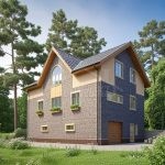 Проект дома «М-329ББ» из СИП-панелей, 329 м² — двухэтажный дом с каменной отделкой, гаражом и арочным окном | HotWell.KZ