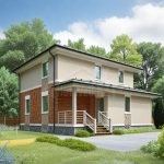 Проект дома «Н-151» из СИП-панелей, 151 м² — двухэтажный дом со штукатуркой и кирпичом, крыльцо с лестницей | HotWell.KZ