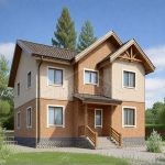 Проект дома «Н-166» из СИП-панелей, 166 м² — двухэтажный дом из светлого кирпича с тёмной двускатной крышей и крыльцом с навесом | HotWell.KZ