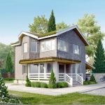 Проект дома «Л-150» из СИП-панелей, 150 м² — двухэтажный дом с серым каменным фасадом и крыльцом | HotWell.KZ