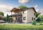 Проект дома «М-152» из СИП-панелей, 152 м² — двухэтажный дом из светлого кирпича с балконом и террасой | HotWell.KZ
