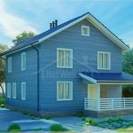 Проект дома «Н-162» из СИП-панелей, 162 м² — двухэтажный дом с синим сайдингом, крыльцо с навесом | HotWell.KZ