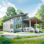 Проект дома «Н-180ББ» из СИП-панелей, 180 м² — двухэтажный дом с серым сайдингом, крытая терраса и панорамные окна | HotWell.KZ