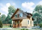 Проект дома «Н-179ББ» из СИП-панелей, 179 м² — дом с мансардой, деревянной обшивкой и крыльцом с колоннами | HotWell.KZ