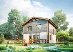 Проект дома «Н-189ББ» из СИП-панелей, 189 м² — двухэтажный дом с серым сайдингом и деревянной отделкой, крыльцо со ступенями | HotWell.KZ