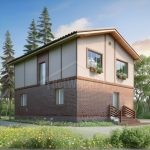 Проект дома «О-160» из СИП-панелей, 160 м² — двухэтажный дом со штукатуркой и кирпичом, крыльцо с террасой | HotWell.KZ