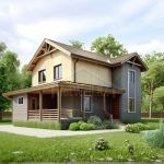 Проект дома «О-153ББ» из СИП-панелей, 153 м² — дом с мансардой, комбинированный фасад из серого кирпича и дерева, панорамные окна | HotWell.KZ