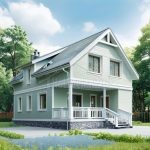 Проект дома «О-163» из СИП-панелей, 163 м² — дом с мансардой со светло-зелёным сайдингом, терраса и каменный цоколь | HotWell.KZ