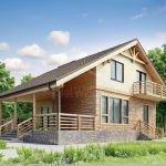 Проект дома «О-136» из СИП-панелей, 136 м² — дом с мансардой, дерево и камень, балкон, большая крытая терраса | HotWell.KZ