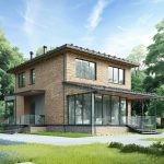 Проект дома «О-137» из СИП-панелей, 137 м² — двухэтажный дом с каменным фасадом и панорамными окнами | HotWell.KZ